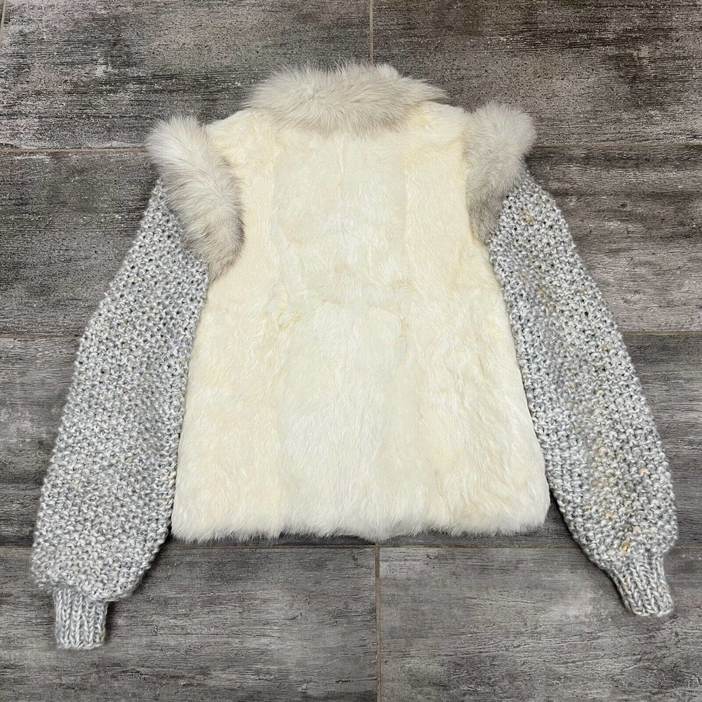 Vintage Niki Natural Rabbit Fur Jacket Chunky Knit Sleeves Women’s M Medium READ - Picture 2 of 13